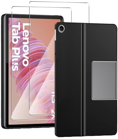 NUCNOK Funda para Lenovo Tab Plus(11,5 Pulgadas) con [2 Pack] HD Protector de Pantalla Cristal Templado,Proteccíon de Silicona Suave TPU Antichoque Case(Negro)