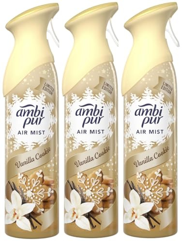 3 X 185 ml Ambi Pur Air Mist Air Freshener Spray - Vanilla Cookie
