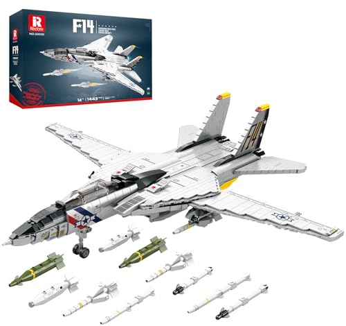 Reobrix F-14 Tomcat Fighter Jet - Juego de construcción de 1600 bloques de alas móviles, kit de modelo de avión militar para adultos y niños a partir de 14 años, unisex, no plegable