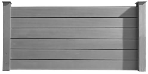HORI Sichtschutzzaun Anbauelement Halbhoch | WPC Zaun mit schmalen Lamellen | Anthrazit Windschutz | Robuster Gartenzaun zum Aufschrauben | Modernes Design Einbetonieren Grau