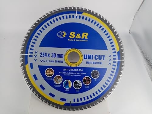S&R Hoja de Sierra Circular 254 mm Multimaterial para Madera, Plástico, Aluminio, Contrachapa. Hoja Sierra de mesa