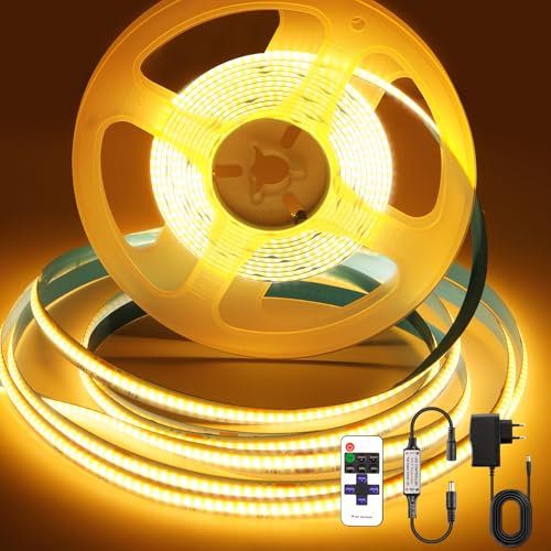 PSTAR COB LED Strip 3 m Warmweiß 2700K, 24VDimmbar TV LED Hintergrundbeleuchtung Flexible LED Band mit RF Fernbedienung für Displays unter Küchenschränken Treppe Schlafzimmer 320 LEDs/M