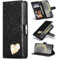 SEHEYA für Samsung Galaxy S25 Klapp-Handy Hülle PU Leder Glitzer Herz Diamond Design Mädchen Handyhülle Flip Brieftasche Kartenslots Schutzhülle, Schwarz