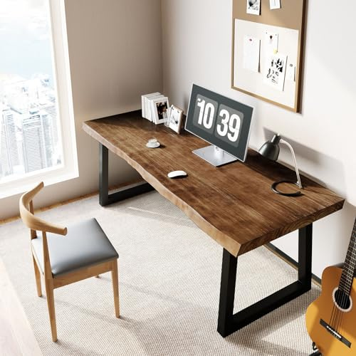 Sihtengxxhongs Massivholz-Schreibtisch 140 x 70 cm, Rustikaler Bürotisch Massivholz Extra Dicke Arbeitsplatte, Moderner Schreibtisch für PC-Arbeitsplatz & Studium Stabiles Design