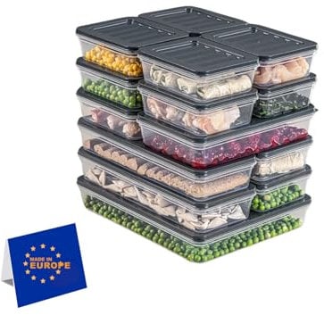 IDOBY Stapelbare Frischhaltedosen, Vorratsdosen-Set, Gefrierfach & Kühlschrank Organizer mit Deckel, Frostfest bis -25°C, Wiederverwendbare Aufschnittboxen (15 Gemischt)