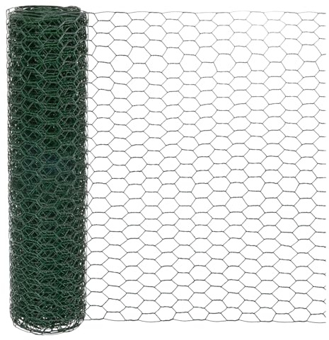 M METERXITY Chicken Wire 14 x 236 in Netting Fence Mesh, Green | Galvanized Iron, PVC Coated, Hexagonal, For Floral Arrangements, For Crafts/Poultry/Garden
