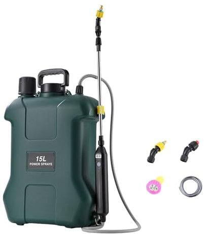 perfk Elektrischer Rucksack-Rasensprüher, Hochdruck-Landwirtschaftsbewässerung mit Skala 3, Nebeldüse für Baden von Haustieren im Freien, 15l Grün