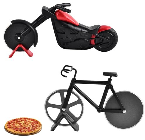 2 PCS Pizza Cutter, Motorbike and Bicycle Pizza Cutter Wheel with Stainless Steel Non-Stick Blades, Novelty Kitchen Gadget, Fun Gift for Pizza Lovers
