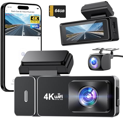 Dash Cam Front and Rear 4K+1080P,CHORTAU WiFi Dual Dash Cam with Free 64GB Card,2.99” IPS Dash Camera for Cars,Super Night Vision car camera,24H Parking Mode,G-Sensor,Loop Recording Dashcam
