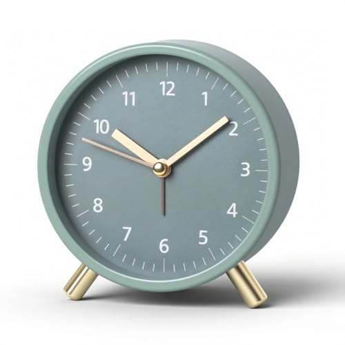 Sudnsadaks Wecker Analog Ohne Ticken, Kinderwecker, Tischuhr, Silent Non Ticking mit Nachtlicht, Moderner Quarzwecker, Modischer Runder Metall Retro Batteriebetrieben, Tragbares Design Tiefschläfer