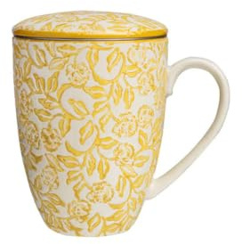 Tranquillo Tee-Aufgusstasse RUSTIC gelb - große Keramik Teetasse mit Sieb und Deckel, Teebecher Steingut, 400 ml