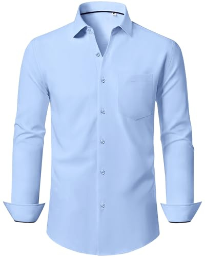 J.VER Shirts for Men Adult Long Sleeve 4-Way Stretch Wrinkle Free Business Casual Formal Dress Fashion Graduation Shirt Blue S