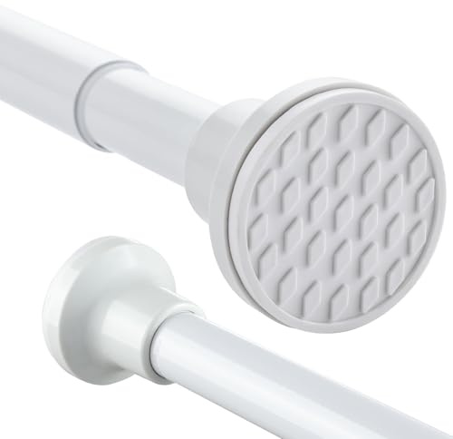 Extendable Shower Curtain Pole 130-201cm Stainless Steel Shower Curtain Rod Tension Rod Adjustable Telescopic Curtain Poles No Drilling Shower Curtain Rail for Bathroom Window Kitchen Wardrobe, White