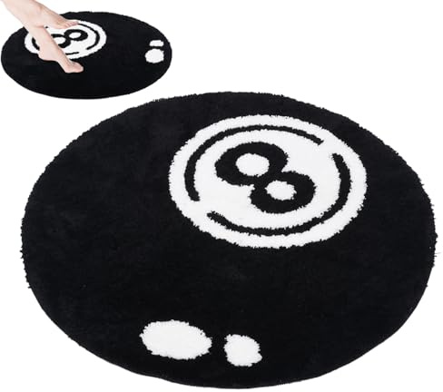 8 Ball Billard Teppich Rund,80x80 cm 8 Ball Rug Mikrofaser Tufting Weich Billiard Teppich,Maschinenwaschbar,Rutschfest und robust ideal fürs Wohnzimmer,Schlafzimmer und Kinderzimmer(Stil 2,Ø 80cm)