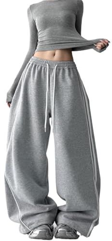 Skateboard Frog Pantalon Jogger Femme Y2K Baggy Hip Hop Rétro Américain | Pantalon baggy femme streetwear danse large gris noir rose violet bleu vintage côté rayures cordon élastique survêtement