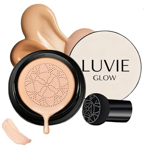 Luvie Glow Foundation Cushion, Mushroom Head Air Cushion CC Cream, Luvie Glow Foundation Full Coverage, Moisturizing Concealer Brighten Long-Lasting, Even Skin Tone for All Skin Types (Warm)