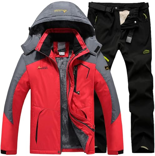 Skianzug Herren 2 Teilig Wasserdicht Warm Skijacke und Hose Ski Set Winter Schneeanzug Männer Snowboardanzug Atmungsaktiv Outdoor Skibekleidung Winddicht Gefüttert Zweiteiler Outfit Skioverall Kombi