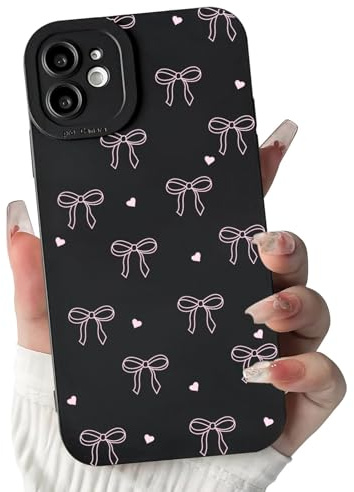 NITITOP für iPhone 11 Hülle Süßes Schleife Herz Muster, Schwarz Rosa | Niedliches Bowknot Motiv, für Frauen Mädchen, Weiche TPU, mit Volle Kamera, Stoßfeste Schutzhülle Handyhülle