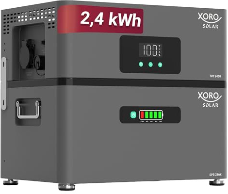 XORO SOLAR ATLAS-D 2,4 kWh AC-Solarspeicher für Balkonkraftwerk, bis 12 kWh | Mit 2400 W Lade-/Entladeleistung, Notstrom, IP65 und App-Steuerung für mehr Eigenverbrauch aus Solarstrom