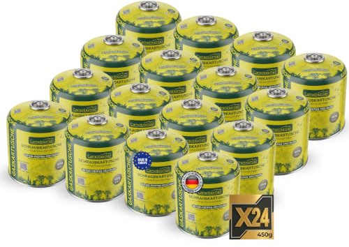 Campingman 24 Stück Gaskartuschen 450g, EN417 Schraubkartusche mit Schraubventil, Butan-Propan Gas, Geräte mit 7/16“ Gewinde, Ventilkartusche für Campingkocher, Weber Gasgrill, Camping & Outdoor