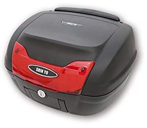 SHIN YO Top Case PALERMO, schwarz mit rotem Reflektor, 40 Liter mit Montageplatte, Stauraum für 2 Helme