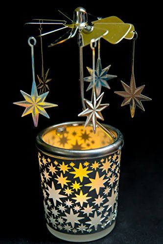 Pyramide/Rondell Silber Teelichtglas im Geschenkkarton Set inkl. Glitzerstern (Stern)