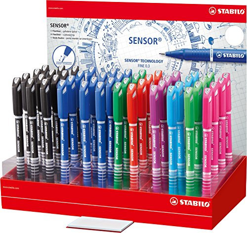 Fineliner mit gefederter Spitze - STABILO SENSOR F - fein - 48er Display - mit 8 verschiedenen Farben