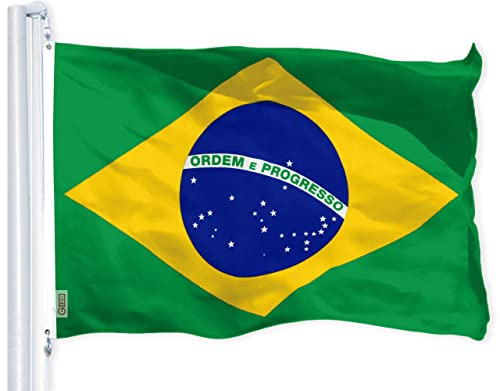 G128 Brasilien (brasilianische) Flagge | 3x5 Fuß | Gedruckt 150D - Innen/Außen, Lebendige Farben, Messingösen, viel dicker und haltbarer als 100D und 75D Polyester