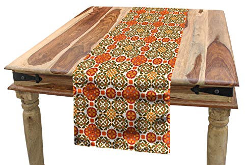 ABAKUHAUS marokkanisch Tischläufer, Vintage orientalische Fliese, Esszimmer Küche Rechteckiger Dekorativer Tischläufer, 40 x 225 cm, Orange Maroon Smaragd