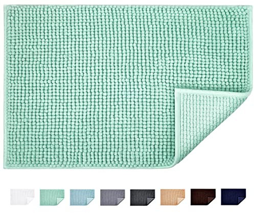 JARITTO Tapis de Bain Antidérapant Absorbant Tapis de Salle de Bain pour Sortie de Douche Baignoire Toilette Cuisine en Microfibre Chenille Lavable en Machine 40 x 60 cm (Vert d'eau)