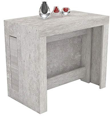 VE.CA - Karen Table Console à rallonge - avec Porte à rallonge en Bois - Dimensions : 90x51,5x77 à 300 cm - Couleur : Effet Ciment - Cuisine, Maison, Design - Made in Italy
