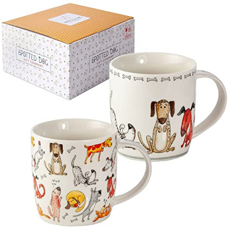 SPOTTED DOG GIFT COMPANY - Tazza con cani - tazze grandi per caffè e tè a colazione - idee regalo per uomo, donna e amanti degli animali - in porcellana - set di 2 tazze