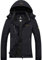 GEMYSE Damen Wasserdichte Berg-Skijacke Winddichte Fleece Outdoor-Winterjacke mit Kapuze (Schwarz,L)