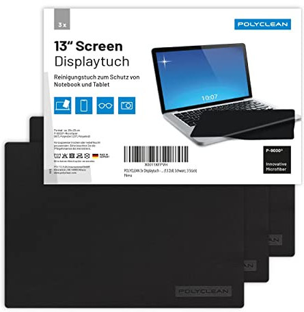 POLYCLEAN 3 x Pulitore schermo – 13 pollici panno in microfibra per display, laptop e tastiera – Pulitore schermo per la protezione di notebook e tablet (29 x 20 cm) – Pulitore schermo touch screen