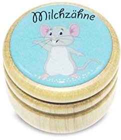 GICO Milchzahndose Maus Zahndose Milchzähne Bilderdose aus Holz mit Drehverschluss 44 mm (Maus) - 7012