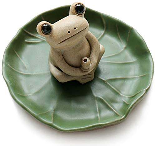 NAGU 100% handgefertigter Keramik-Räucherstäbchenhalter, Kleiner Frosch-Räucherstäbchen, Lotusblatt-Tablett, niedliche Mini-Statue, Heim-Räuchergefäß