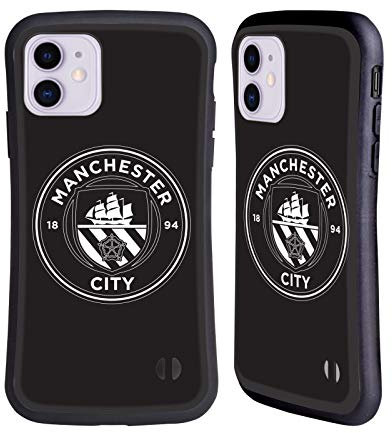 Head Case Designs Officially Licensed Manchester City Man City FC Black White Mono Badge Hybrid Case Compatible With Apple iPhone 11