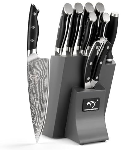 Damasus Premium Kitchen Knife Set of 9, Professional Kitchen Knife Set Sharp Blade with Handle, Includes 8 Chef 8 Slicing Knife, 8 Bread Knife7 Santoku,5 Utility and 3.5 Paring Knife