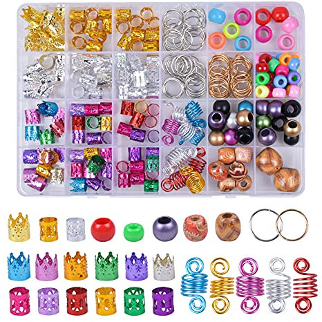 AvoDovA 278 Stück Haar Dreadlocks Zubehör, Perlen Manschetten, Haarperlen aus Aluminium, Haarschmuck Ringe, Haarringe für Haar Dekoration, Braids Schmuck mit Holzperlen Ponyperlen für Kinder Mädchen