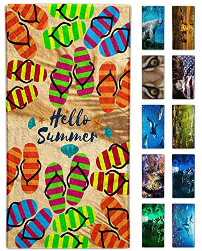 Alottagifts (152.4 x 76.2 cm) Strandtuch, schnell trocknende Mikrofaser, kompakte Stranddecke, leichtes Pool-Handtuch für das Schwimmen, Bad, Camping, Fitnessstudio, Sport (Flip Flop Hallo Sommer)