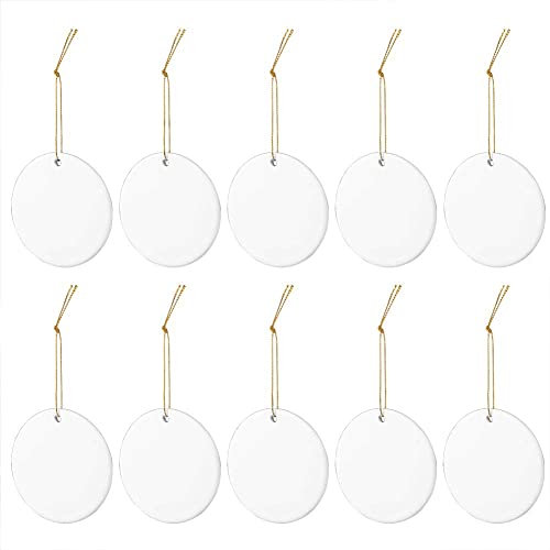 10 Stück Sublimationsrohlinge Keramik Ornamente, Weihnachtsbaumschmuck rund Ornament für Sublimation, blanko Keramik Ornamente für DIY Weihnachtsdekoration