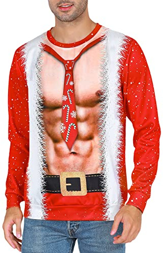 COSAVOROCK Pull de Noël Homme Manches Longues Nouveauté Sweatshirt Imprimé en 3D