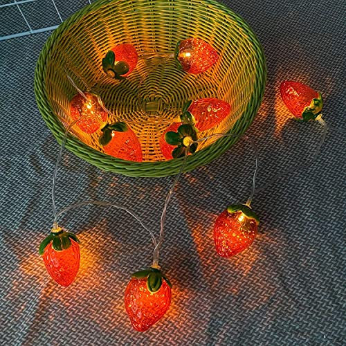 EONANT 20LED Schmiedeeisen Obst Lichterkette Ananas Apfel Lichterkette Batteriebetrieben Innen und Außen Beleuchtung Hochzeit Geburtstag Garten Party Dekoration (Erdbeere)