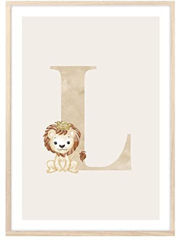 MeinBaby123® Buchstaben Poster DIN A4 Kinderzimmer Mädchen und Junge | Babyzimmer Deko | Bilder Kinderzimmer | Geschenkideen zur Geburt | Anfangsbuchstabe L (süßer Löwe)