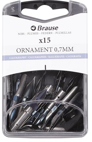 Brause 152007B - Packung mit 15 Ornamentfedern 0,7mm, mit Reservoir, für Überschriften und Ornament, ideal für Kalligraphie, 1 Box