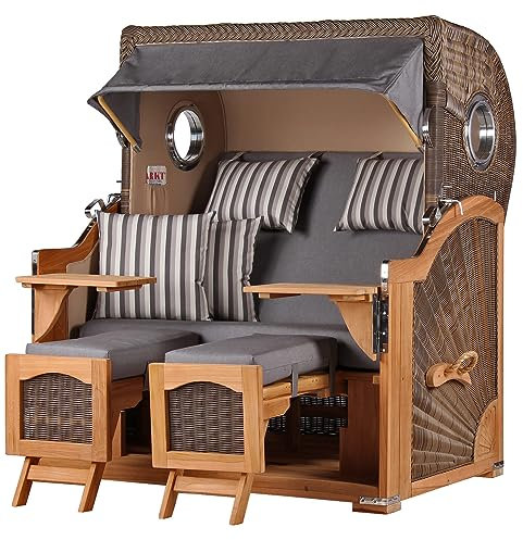 bene living Strandkorb Ammersee Grande XL Teak Bullauge - PE grau - Modell 544-2,5-Sitzer inkl. Liftersystem