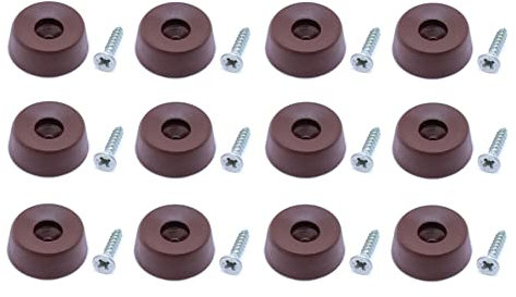 Piedini in Gomma Vipla Semi Morbida Antiscivolo per Sedia, Tavolo, Tagliere, Cassa, ecc. (Ø 22x8 mm. 12 pz + 12 Vite, MARRONE)