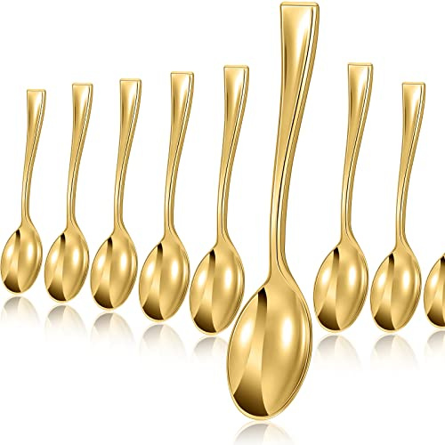 Mimorou 300 Pcs Disposable Mini Spoon Set 4 Inch Plastic Dessert, Gold