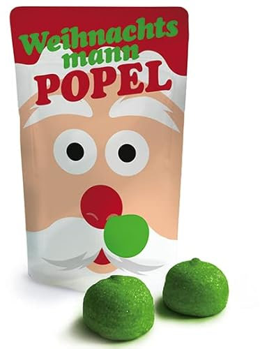 Scherzartikel | Weihnachtsmann-Popel | 18 g Schaumzucker Speckbälle | grüne Marshmallows