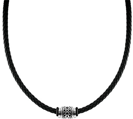 Casisto.J Collana in Pelle, Collare Collana, Catena Punk Girocollo, Nero, Acciaio Inox, Viene Fornito in Una Confezione Regalo di Gioielli, per uomo